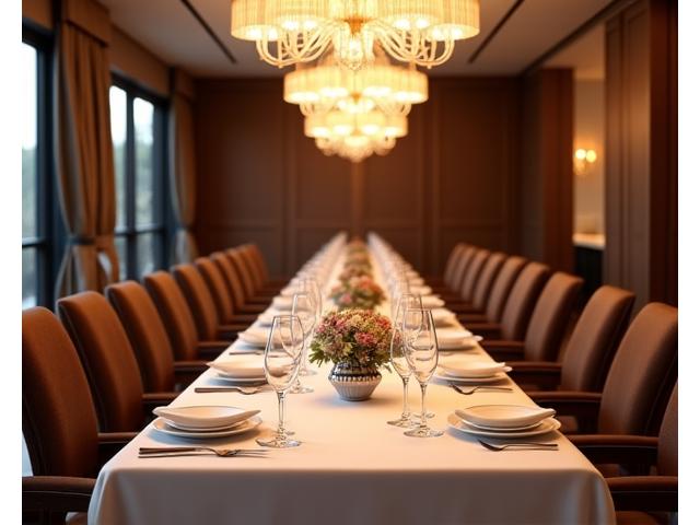 A beautifully decorated private dining room set for a celebration at Maple Hearth.