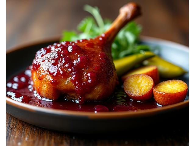 Duck Confit with Cherry Reduction