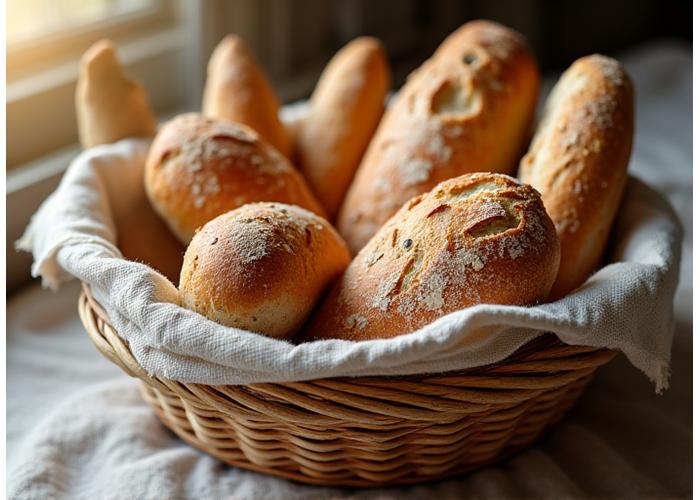Gluten-free bread basket on a wooden table