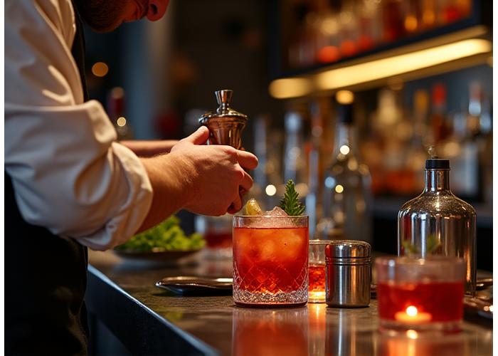 A skilled bartender mixing a sophisticated cocktail