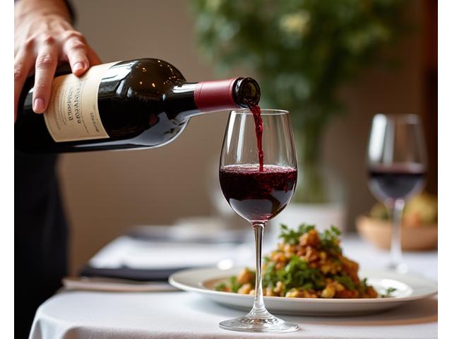 Sommelier pouring organic wine for a plant-based tasting
